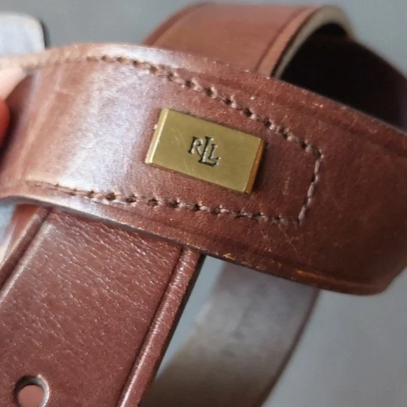 Ralph Lauren Brown Leather Belt with Gold Buckle - Picture 2 of 5